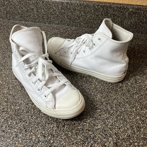 Converse All Star Hi-Top White Leather Sneaker Women's Sz 6 Lace Up Shoes Mens 4